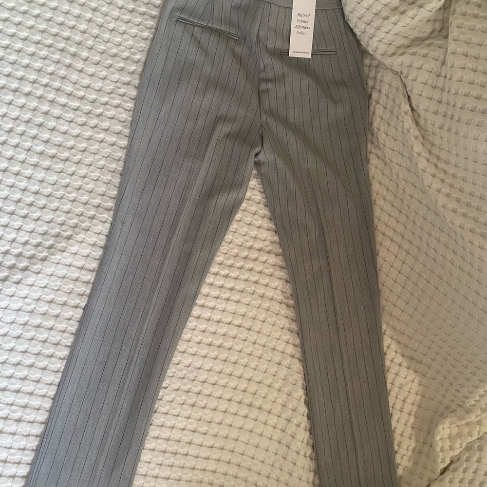 Ann Taylor, The Petite Side-Zip Straight Pant, Grey Pinstripe